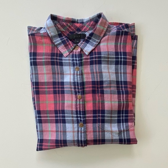 J. Crew Cotton Blend Long Sleeve Quarter-Button-Down Plaid Shirt, Size: M - Picture 8 of 8
